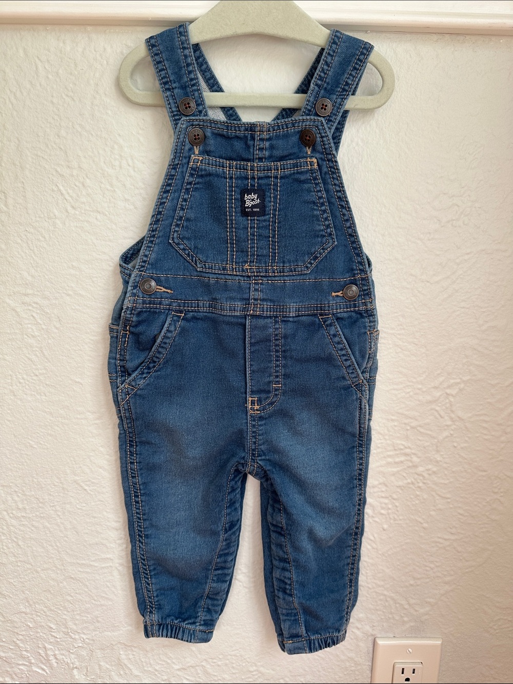 Oshkosh Baby Boy Knit-Like Denim Overalls, Medium Wash,